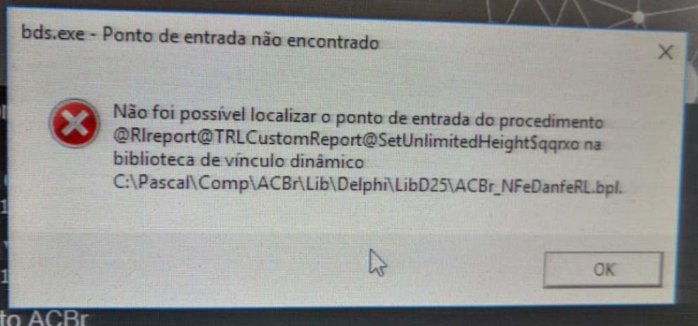 Erro: Não foi possível localizar o ponto de entrada do procedimento