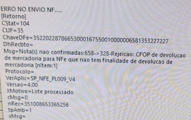 Erro 328 Rejeição Cfop De Devolução De Mercadoria Para Nf Que Não Tem Finalidade De Devolução De 5464